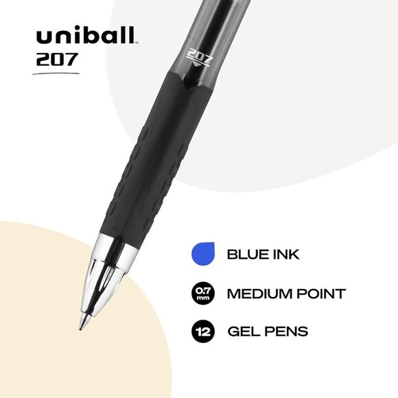 Uni-Ball 207 Retractable Gel Pens Medium Point 0.7mm Blue 12 Pack Super Ink - Picture 2 of 9